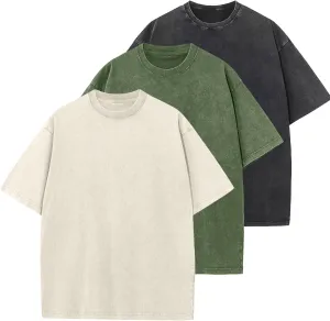 Men's Oversized T-Shirts Cotton Unisex Short Sleeves Casual Loose Wash Solid Basic Tee Tops