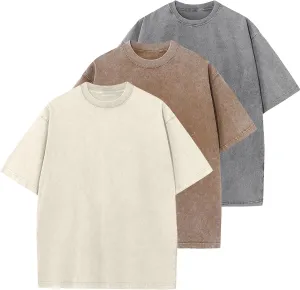 Men's Oversized T-Shirts Cotton Unisex Short Sleeves Casual Loose Wash Solid Basic Tee Tops