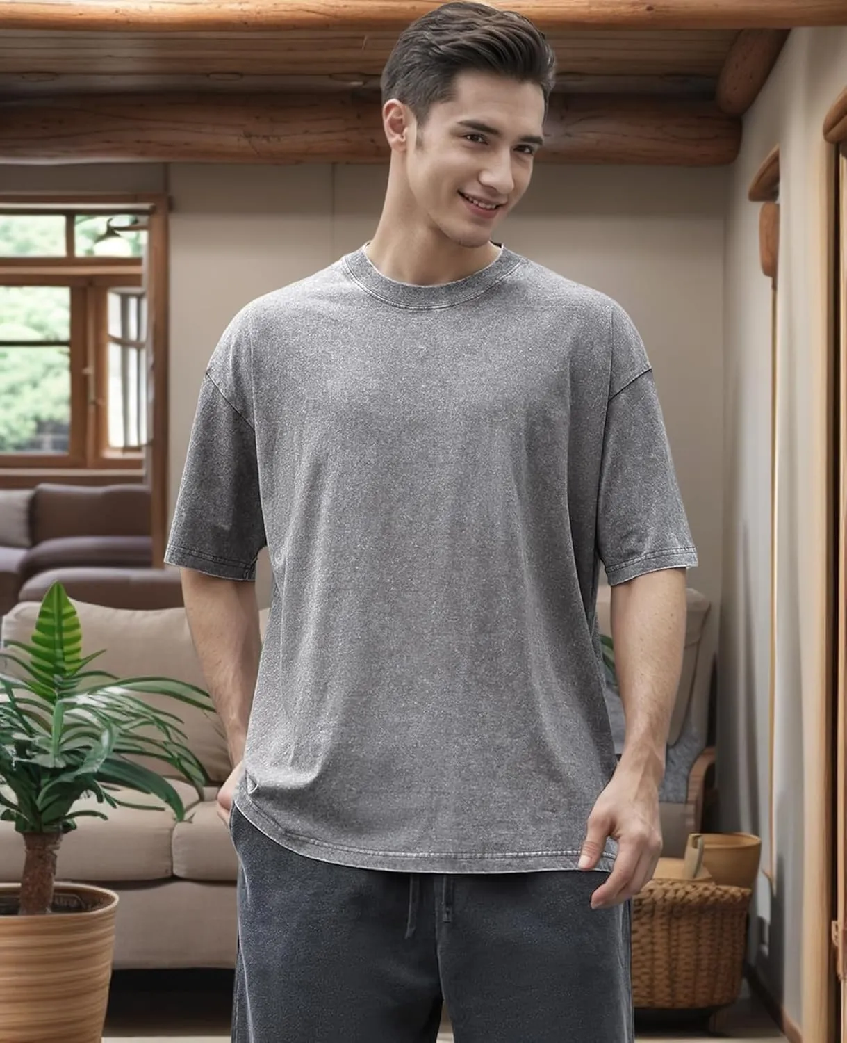 Men's Oversized T-Shirts Cotton Unisex Short Sleeves Casual Loose Wash Solid Basic Tee Tops
