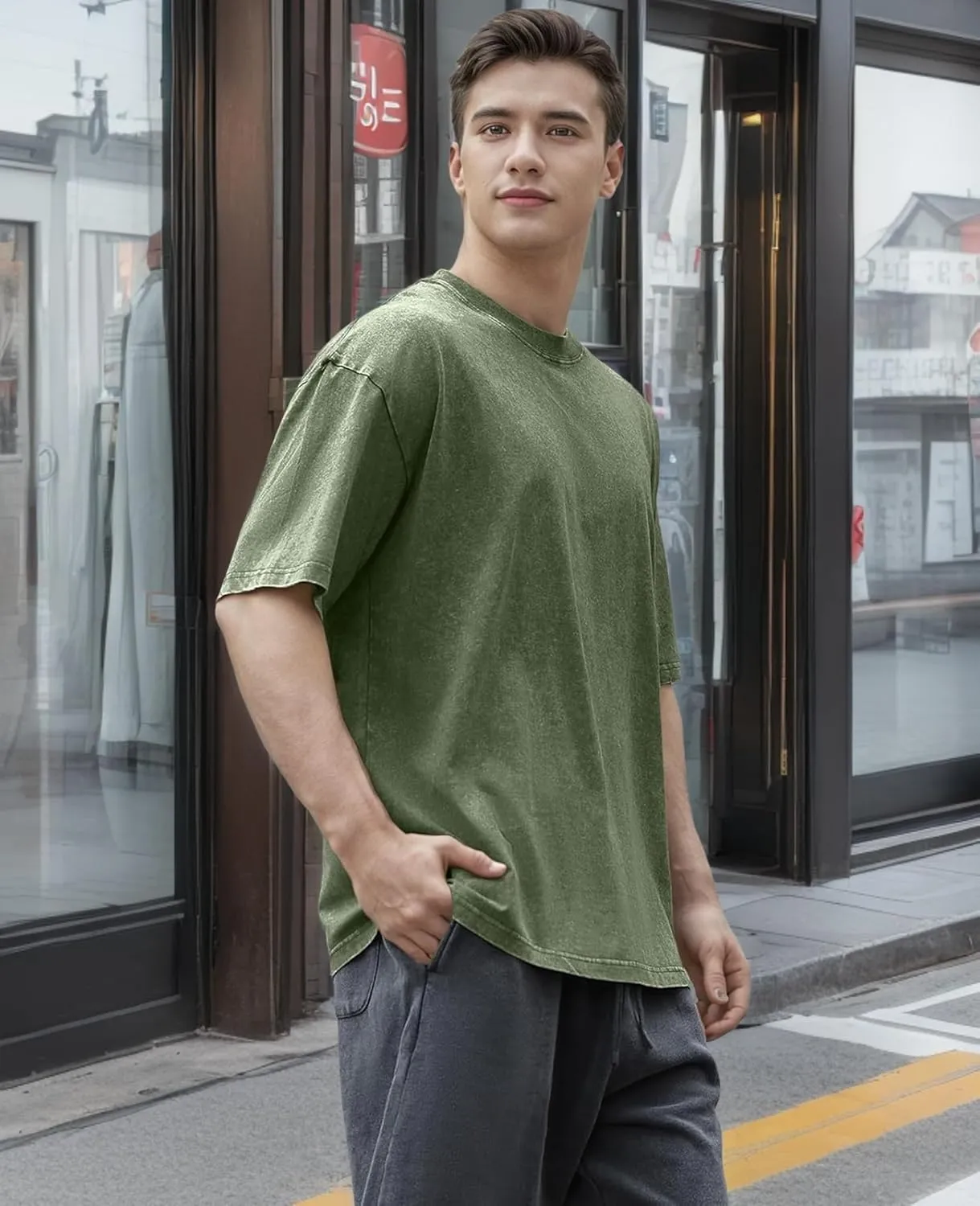 Men's Oversized T-Shirts Cotton Unisex Short Sleeves Casual Loose Wash Solid Basic Tee Tops