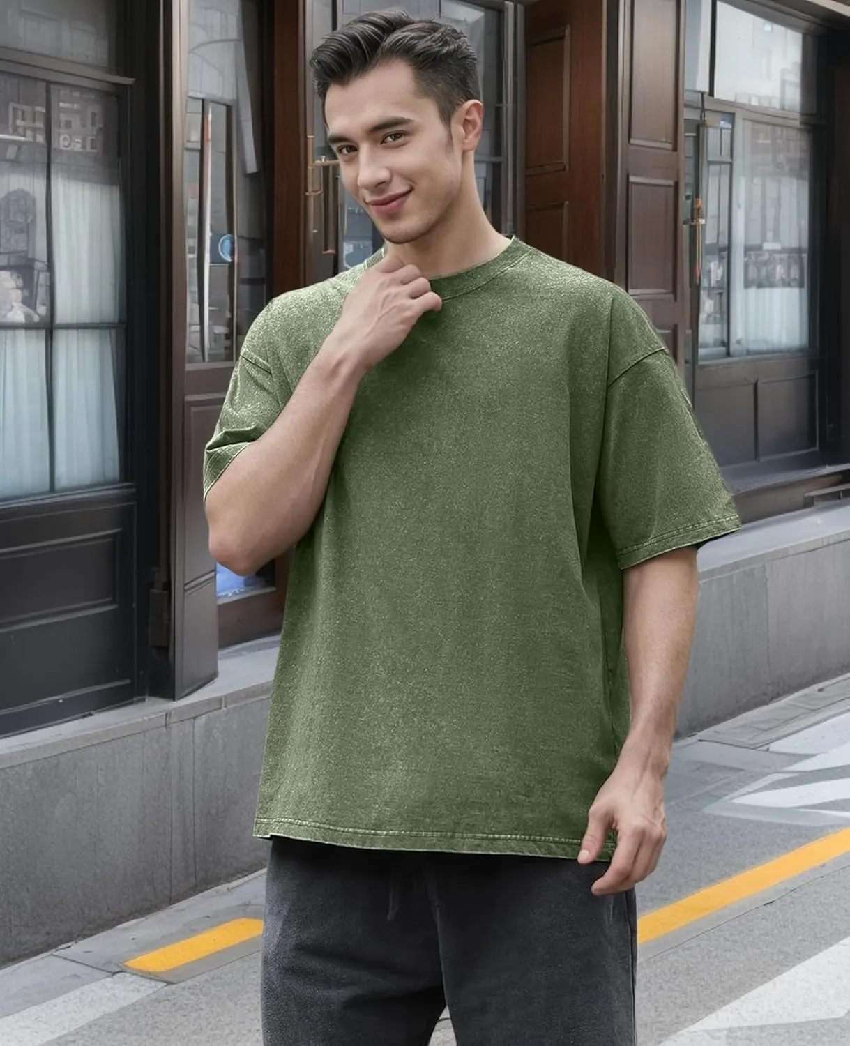 Men's Oversized T-Shirts Cotton Unisex Short Sleeves Casual Loose Wash Solid Basic Tee Tops