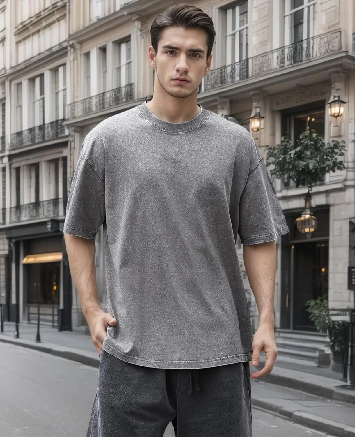 Men's Oversized T-Shirts Cotton Unisex Short Sleeves Casual Loose Wash Solid Basic Tee Tops