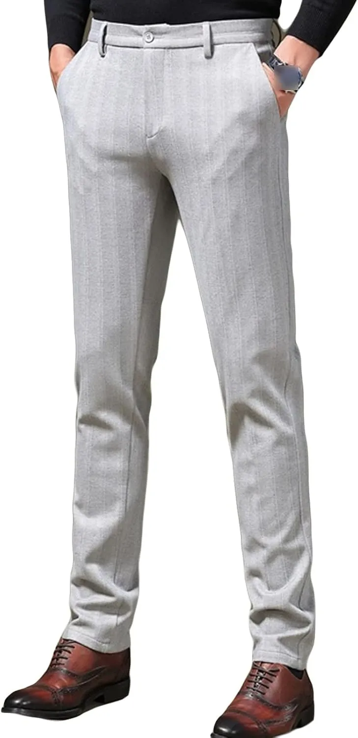 Men's Regular Fit Linen Suit Pant Slim Fit Stretch Dress Pant Loose Flat Front Dress Pant Chino Pant (32,Light Grey)