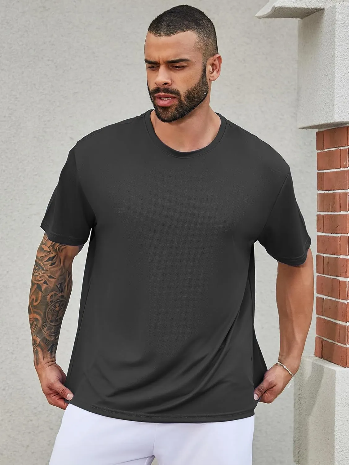 Mens Short Sleeve T-Shirts Casual Crew Neck Tee Shirt Summer Soft Running Swimming Cycling Fishing Tops
