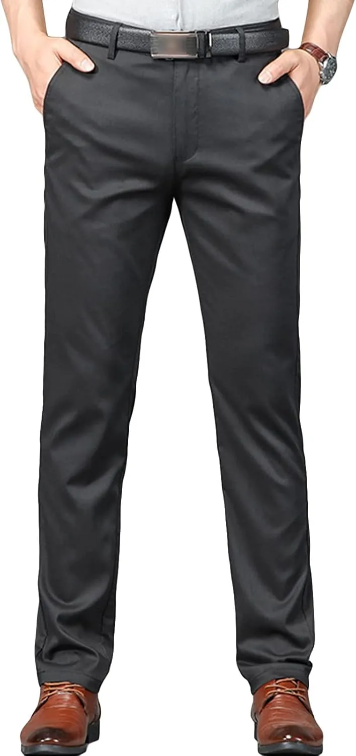 Men's Slim Fit Dress Pant Straight-Fit Casual Stretch Khaki Pant Wrinkle-Resistant Flat-Front Chino Pant (30,Black)