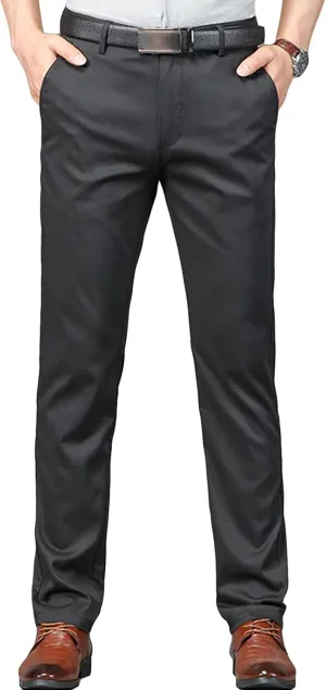 Men's Slim Fit Dress Pant Straight-Fit Casual Stretch Khaki Pant Wrinkle-Resistant Flat-Front Chino Pant (30,Black)