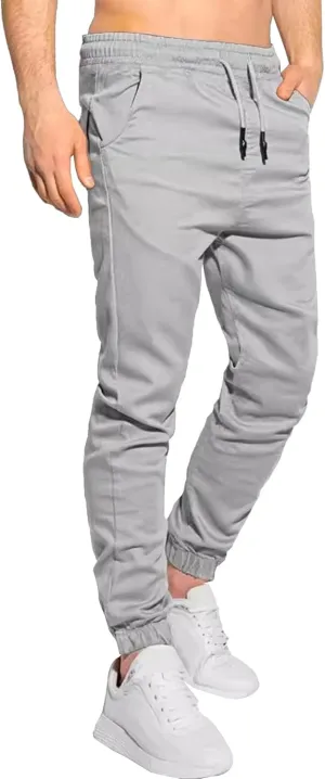 Men's Slim Fit Elastic Waist Running Pants Solid Cotton Jogging Trousers Drawstring Hiking Outdoor Sweatpants