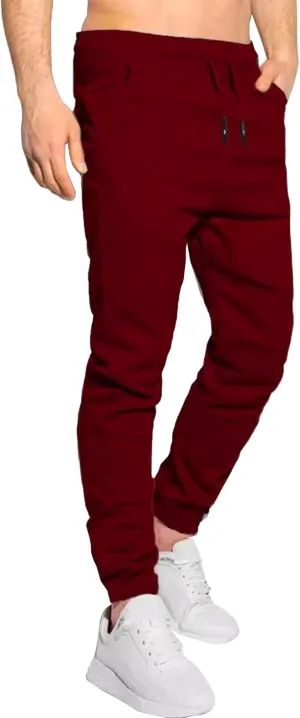 Men's Slim Fit Elastic Waist Running Pants Solid Cotton Jogging Trousers Drawstring Hiking Outdoor Sweatpants