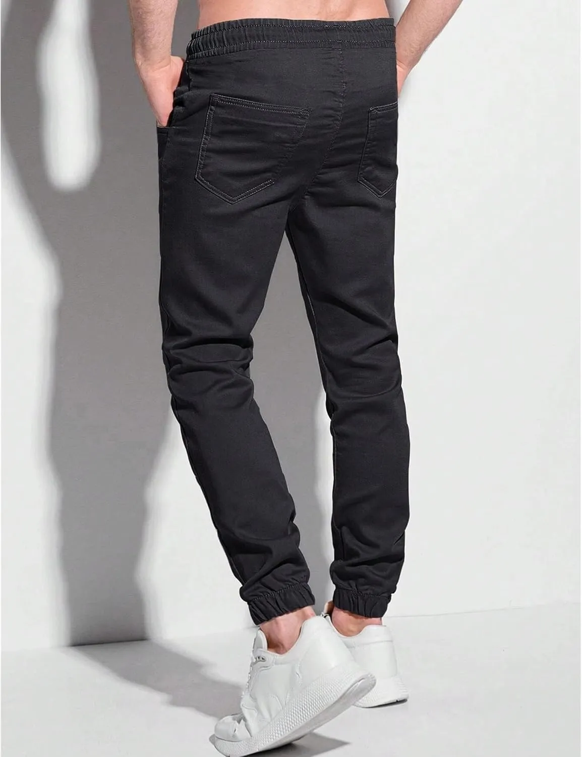 Men's Slim Fit Elastic Waist Running Pants Solid Cotton Jogging Trousers Drawstring Hiking Outdoor Sweatpants