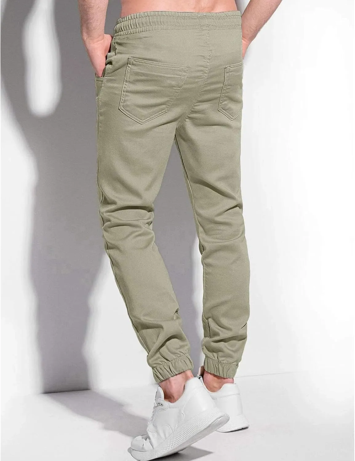 Men's Slim Fit Elastic Waist Running Pants Solid Cotton Jogging Trousers Drawstring Hiking Outdoor Sweatpants