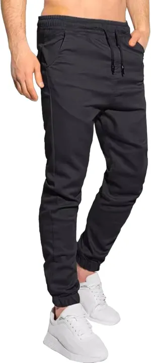 Men's Slim Fit Elastic Waist Running Pants Solid Cotton Jogging Trousers Drawstring Hiking Outdoor Sweatpants