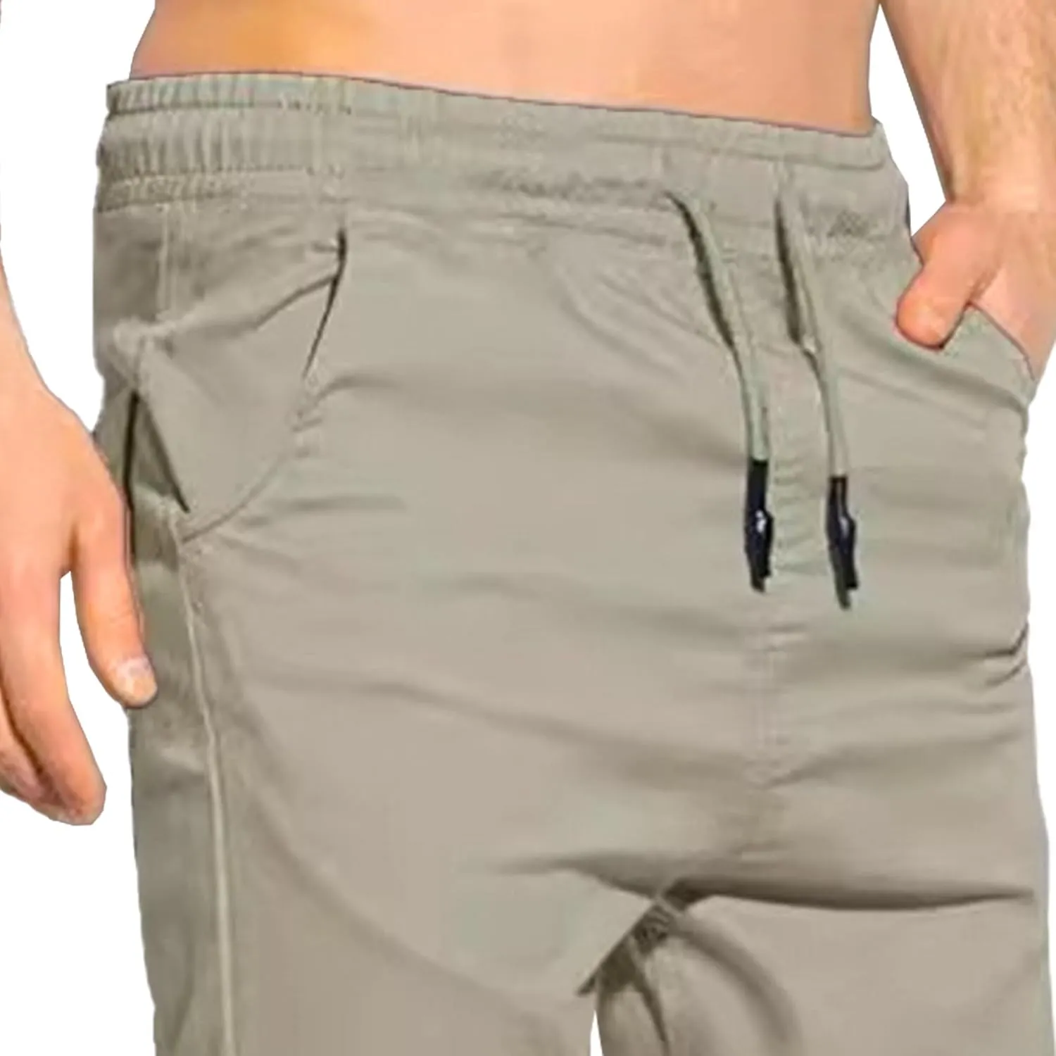 Men's Slim Fit Elastic Waist Running Pants Solid Cotton Jogging Trousers Drawstring Hiking Outdoor Sweatpants