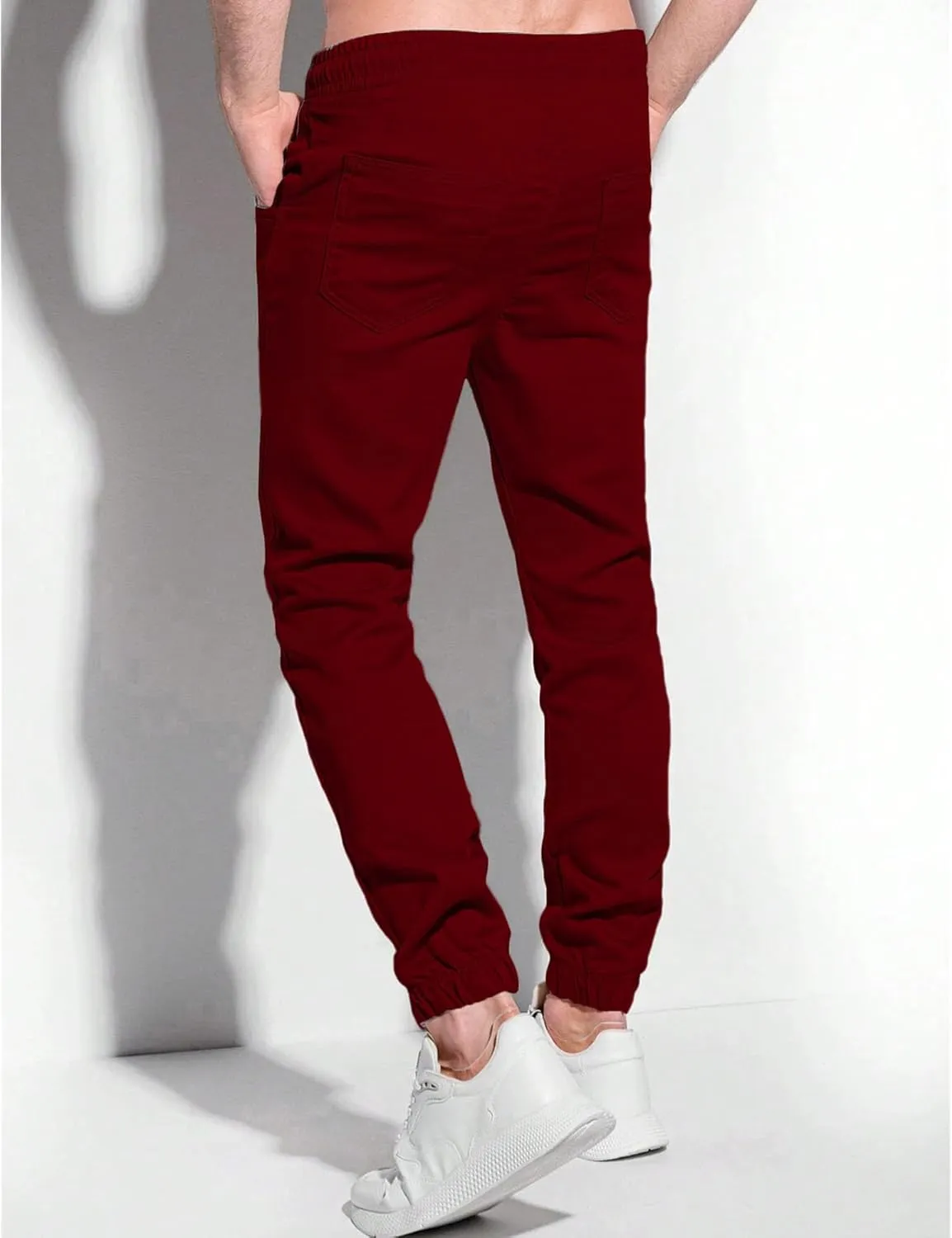 Men's Slim Fit Elastic Waist Running Pants Solid Cotton Jogging Trousers Drawstring Hiking Outdoor Sweatpants