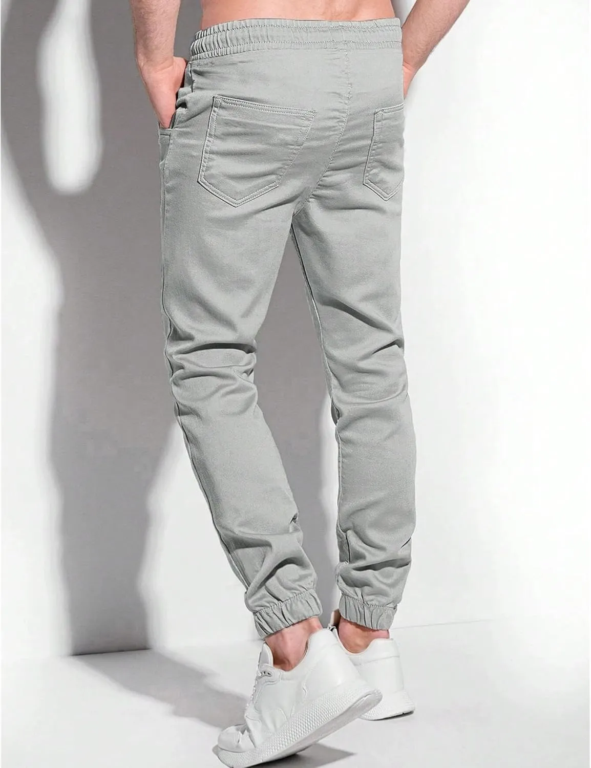 Men's Slim Fit Elastic Waist Running Pants Solid Cotton Jogging Trousers Drawstring Hiking Outdoor Sweatpants