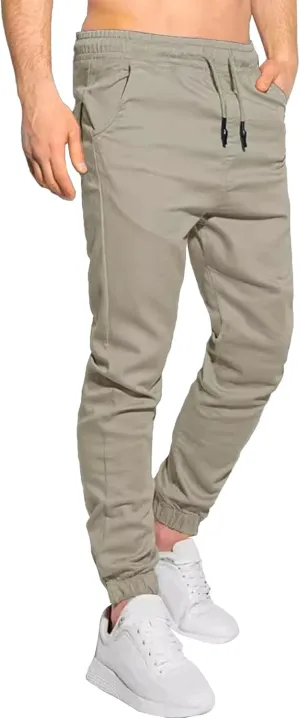 Men's Slim Fit Elastic Waist Running Pants Solid Cotton Jogging Trousers Drawstring Hiking Outdoor Sweatpants