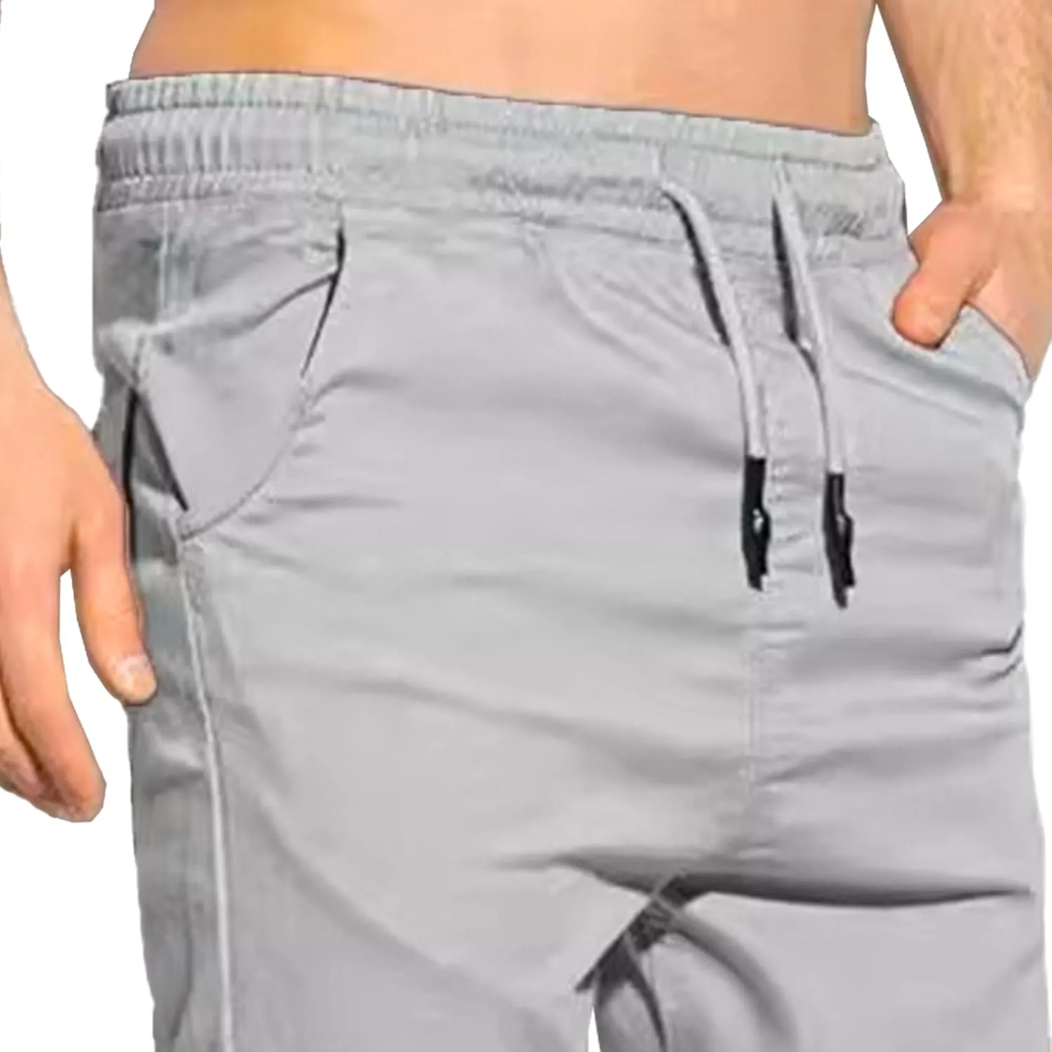 Men's Slim Fit Elastic Waist Running Pants Solid Cotton Jogging Trousers Drawstring Hiking Outdoor Sweatpants