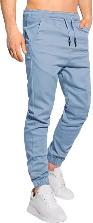 Men's Slim Fit Elastic Waist Running Pants Solid Cotton Jogging Trousers Drawstring Hiking Outdoor Sweatpants