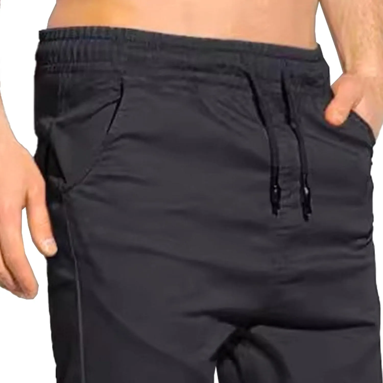 Men's Slim Fit Elastic Waist Running Pants Solid Cotton Jogging Trousers Drawstring Hiking Outdoor Sweatpants