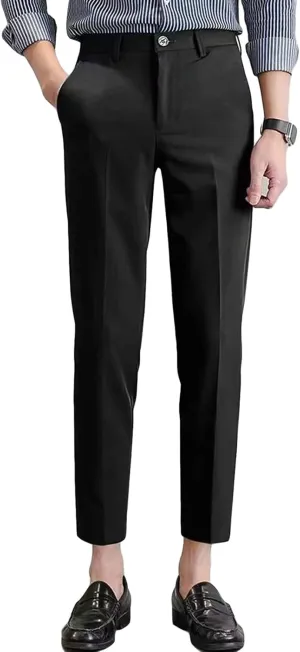 Men's Slim-Fit Flat-Front Dress Pant Skinny Wrinkle-Resistant Chino Pant Straight Stretch Cargo Pant Trouser (30,Black)
