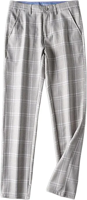 Men'S Slim-Fit Flat-Front Dress Pant Straight Fit Plaid Stretch Skinny Casual Business Dress Chinos Pants (38,Green), Green, 38