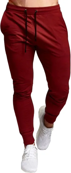 Men's Slim Fit Solid Drawstring Pants Cotton Casual Joggers Athletic Trousers Elastic Waist Stretch Hiking Sweatpants