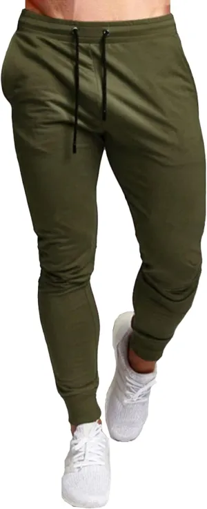 Men's Slim Fit Solid Drawstring Pants Cotton Casual Joggers Athletic Trousers Elastic Waist Stretch Hiking Sweatpants