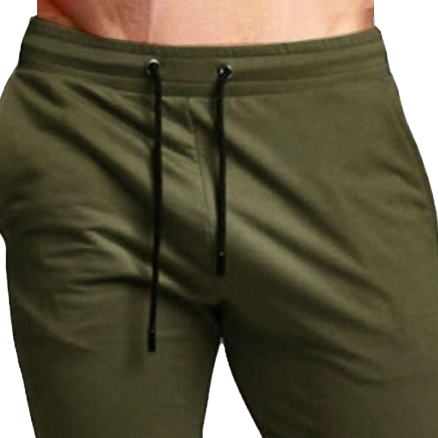 Men's Slim Fit Solid Drawstring Pants Cotton Casual Joggers Athletic Trousers Elastic Waist Stretch Hiking Sweatpants