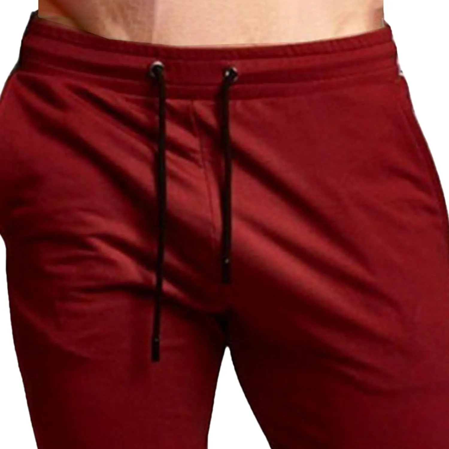 Men's Slim Fit Solid Drawstring Pants Cotton Casual Joggers Athletic Trousers Elastic Waist Stretch Hiking Sweatpants