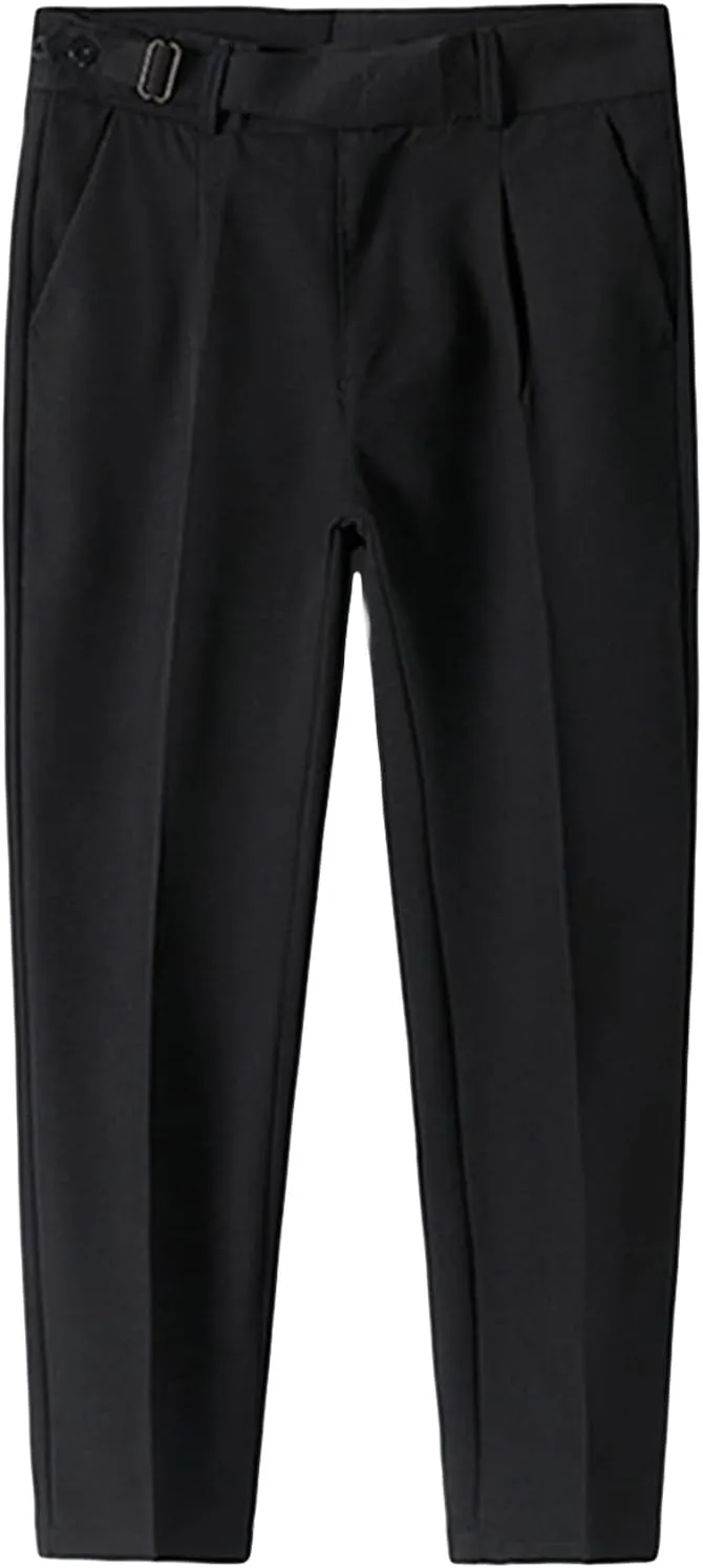 Men's Slim Fit Stretch Dress Pants Skinny Fit Flat Front Suit Pants Plaid Business Chino Pants with Pockets (40,Black)