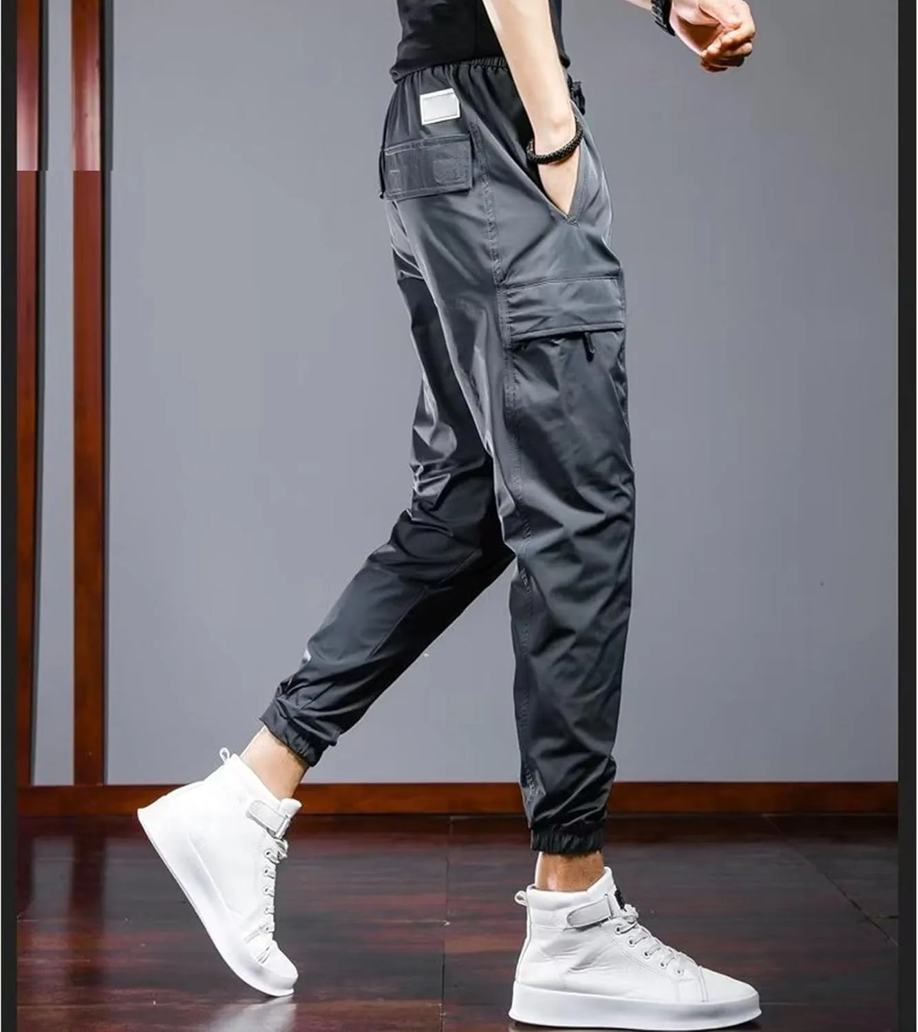 Men's Slim Fit Stylish Casual Cargo Pants Stretch Elastic Waist Outdoor Trousers Comfort Work Solid Summer Pants