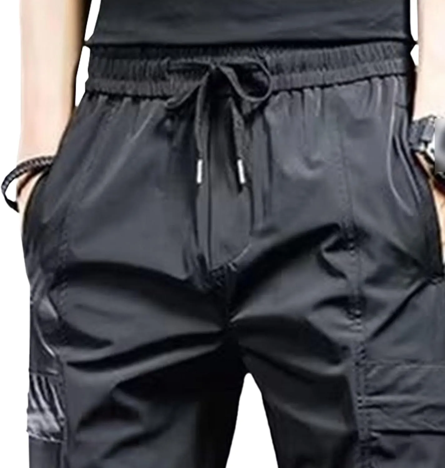 Men's Slim Fit Stylish Casual Cargo Pants Stretch Elastic Waist Outdoor Trousers Comfort Work Solid Summer Pants
