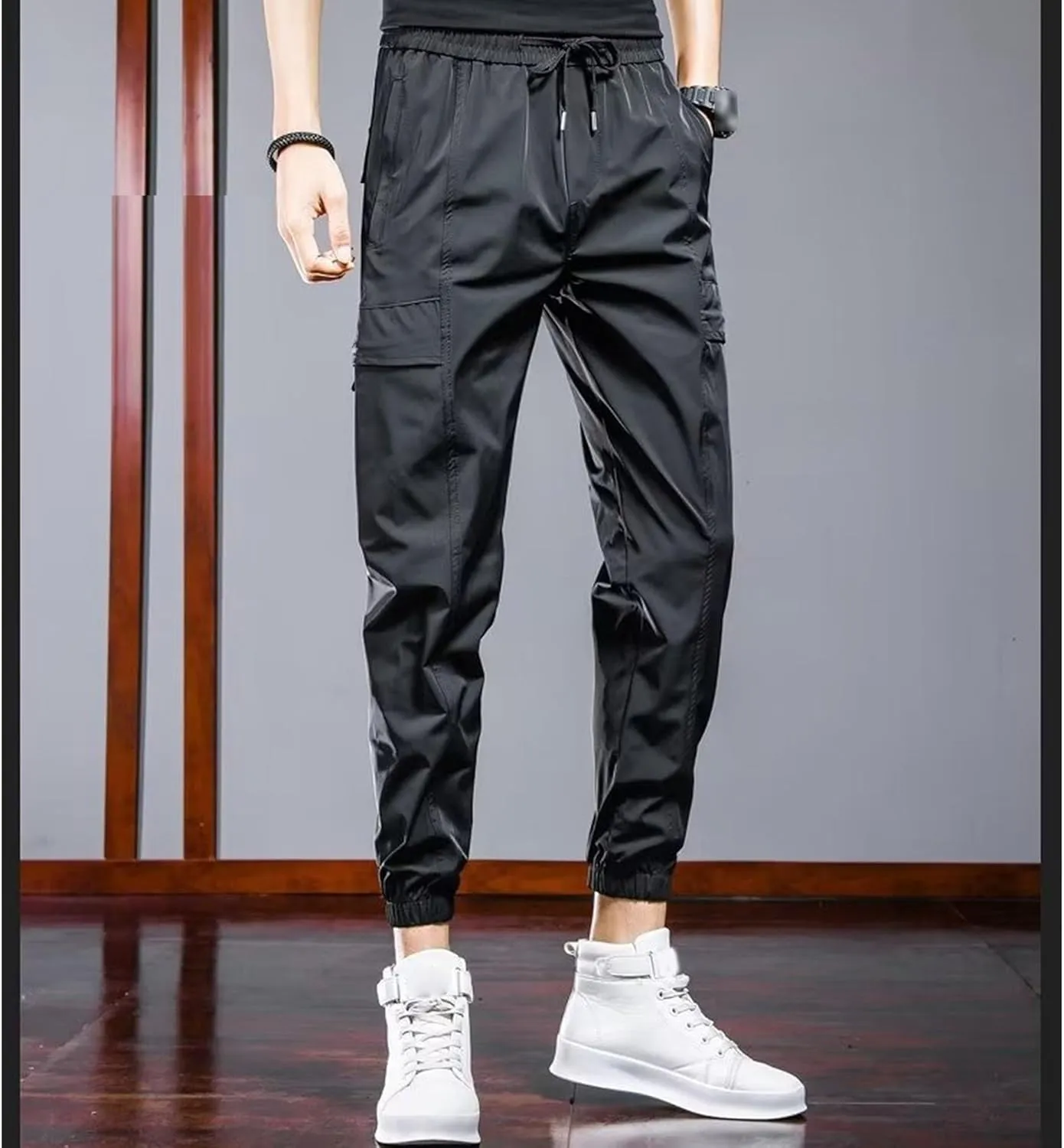 Men's Slim Fit Stylish Casual Cargo Pants Stretch Elastic Waist Outdoor Trousers Comfort Work Solid Summer Pants
