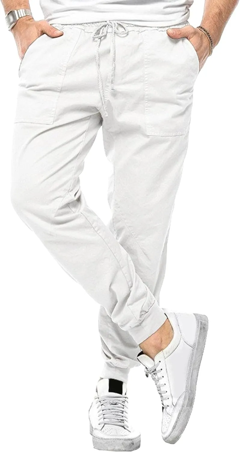 Men's Slim Fit Stylish Outdoor Pants Casual Drawstring Work Trousers Elastic Waist Solid Cargo Sweatpants