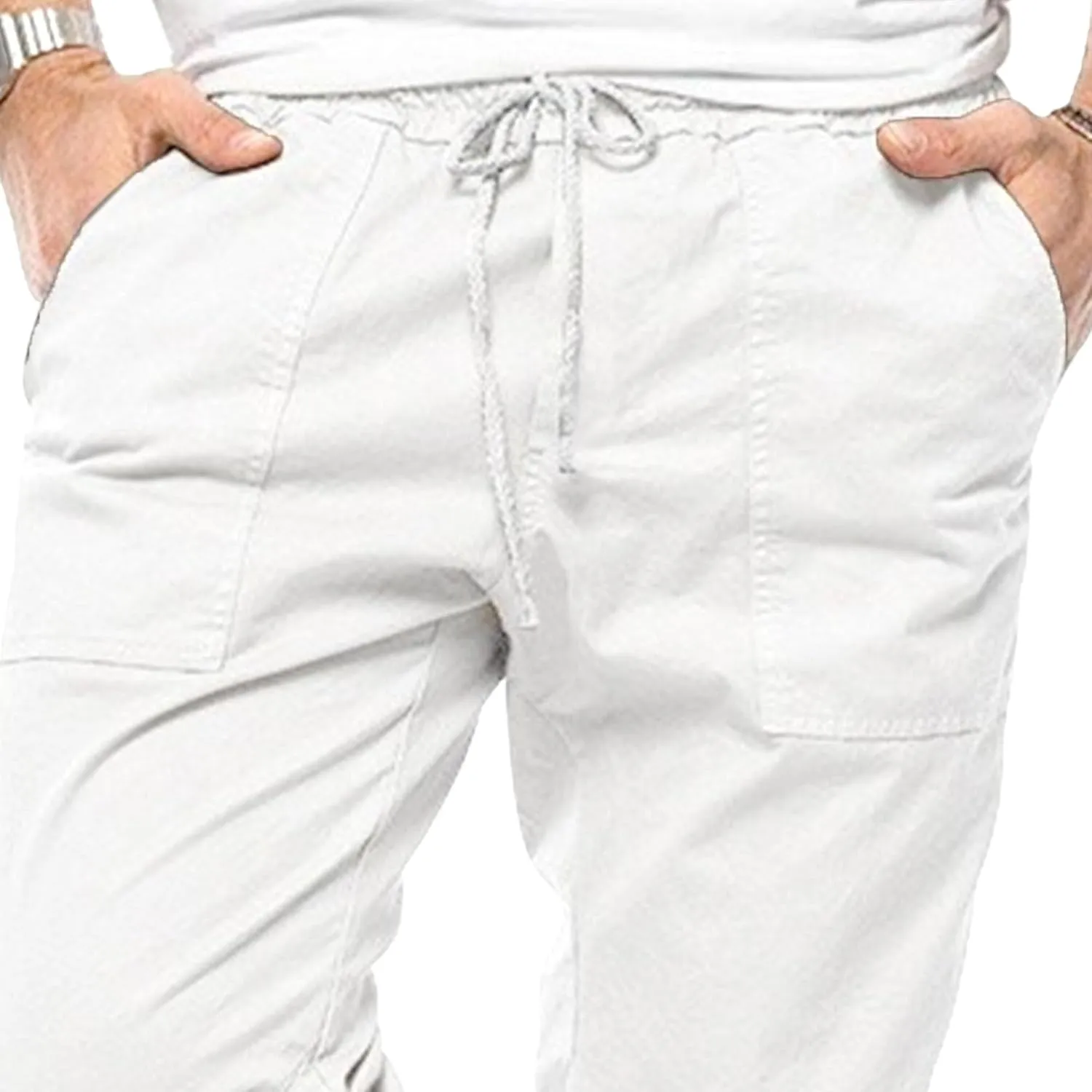 Men's Slim Fit Stylish Outdoor Pants Casual Drawstring Work Trousers Elastic Waist Solid Cargo Sweatpants