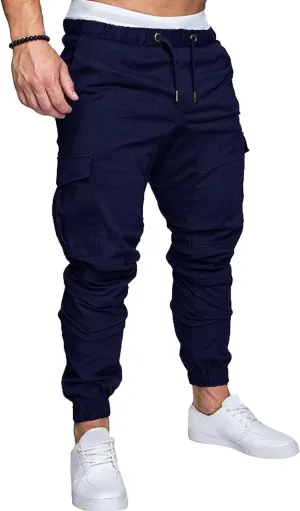 Men's Solid Drawstring Comfort Joggers Pants Casual Elastic Waist Cargo Trousers Cotton Baggy Work Hiking Pants