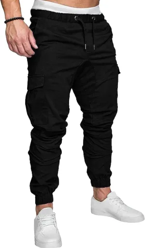Men's Solid Drawstring Comfort Joggers Pants Casual Elastic Waist Cargo Trousers Cotton Baggy Work Hiking Pants