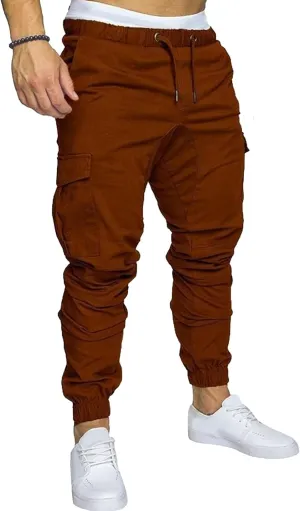 Men's Solid Drawstring Comfort Joggers Pants Casual Elastic Waist Cargo Trousers Cotton Baggy Work Hiking Pants