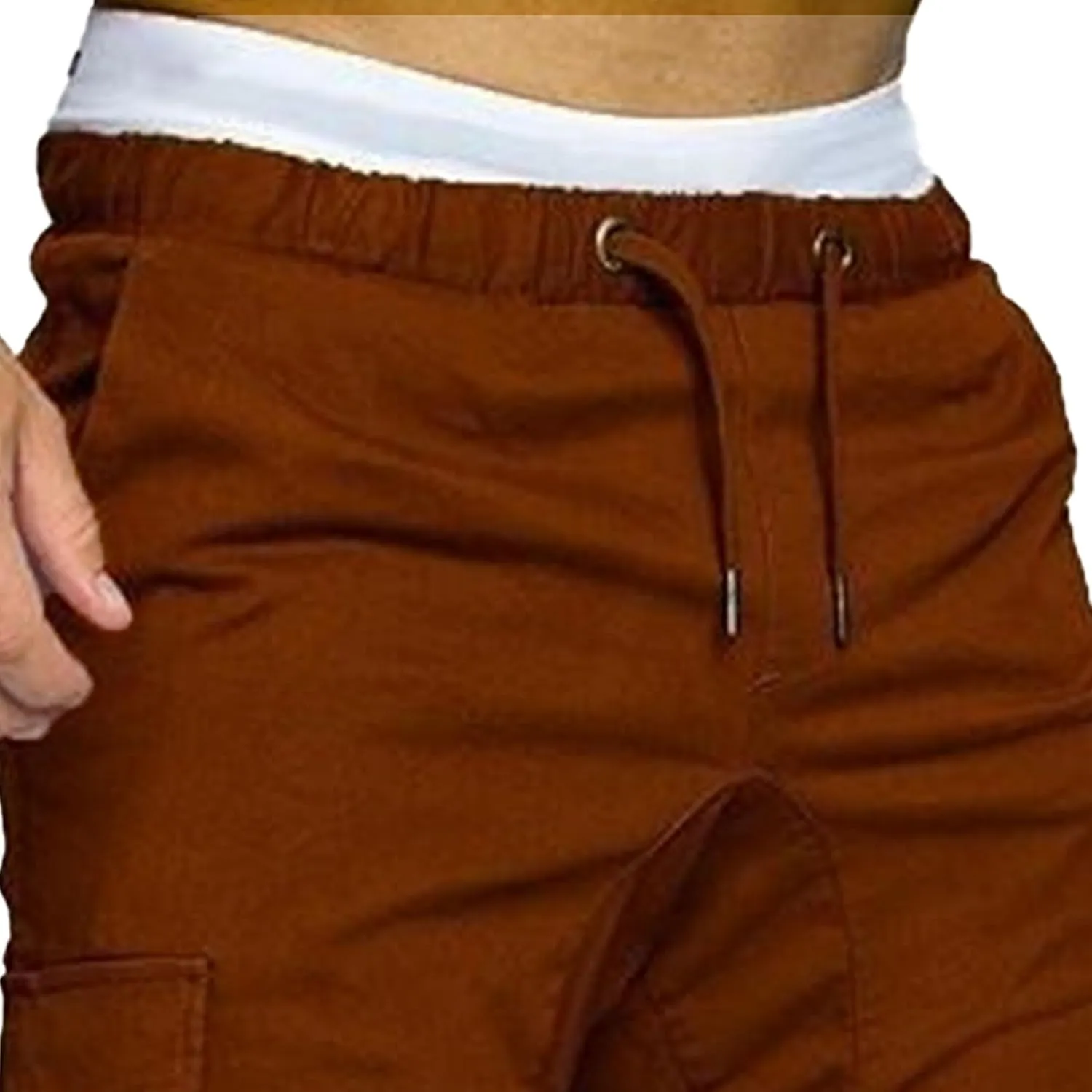 Men's Solid Drawstring Comfort Joggers Pants Casual Elastic Waist Cargo Trousers Cotton Baggy Work Hiking Pants