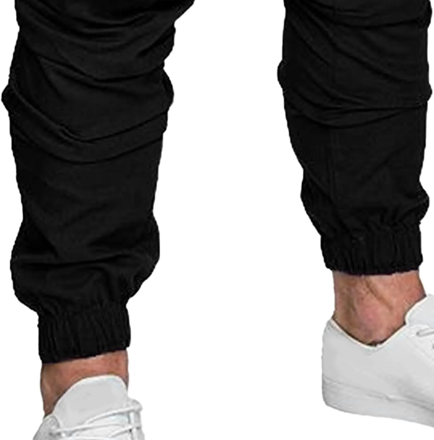 Men's Solid Drawstring Comfort Joggers Pants Casual Elastic Waist Cargo Trousers Cotton Baggy Work Hiking Pants