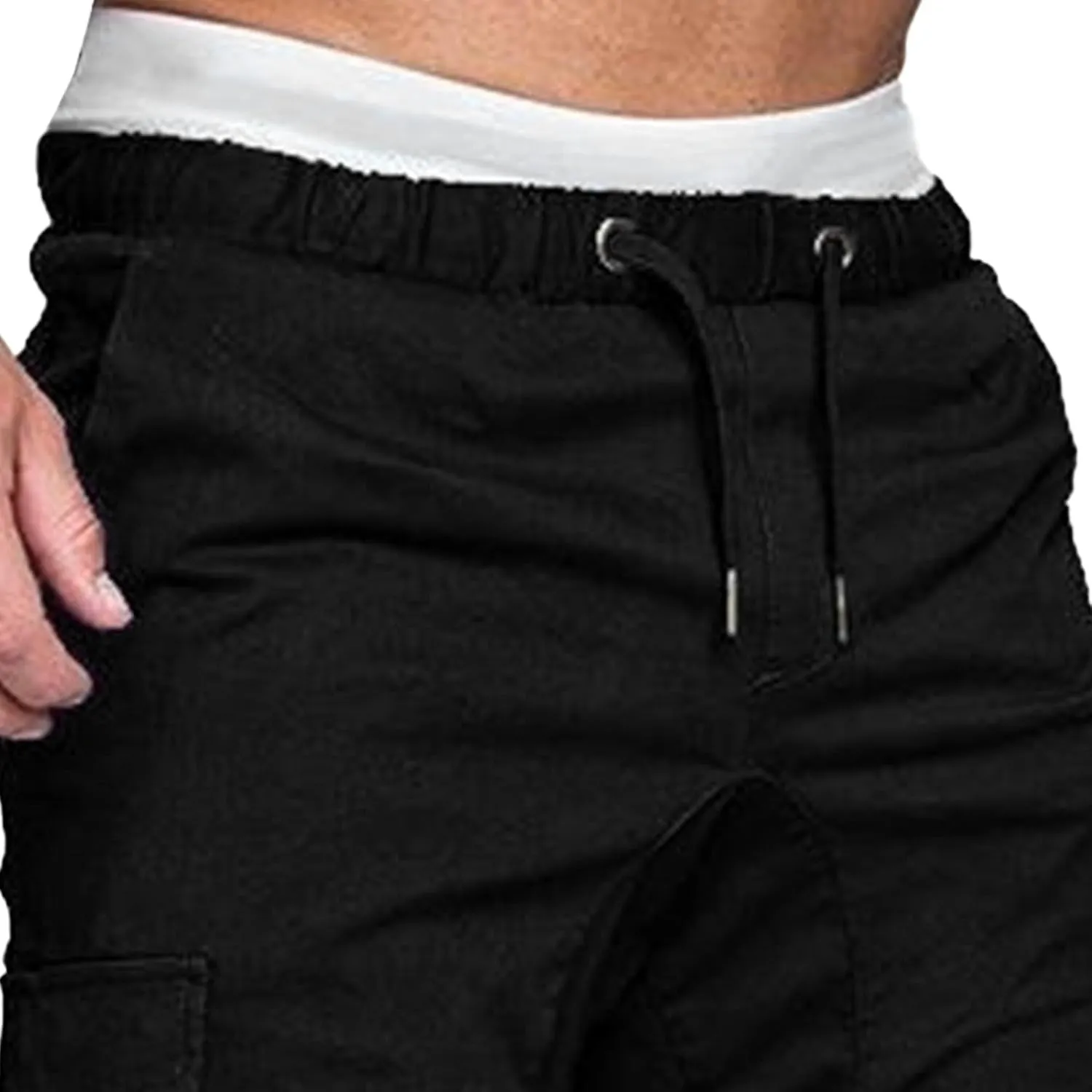 Men's Solid Drawstring Comfort Joggers Pants Casual Elastic Waist Cargo Trousers Cotton Baggy Work Hiking Pants