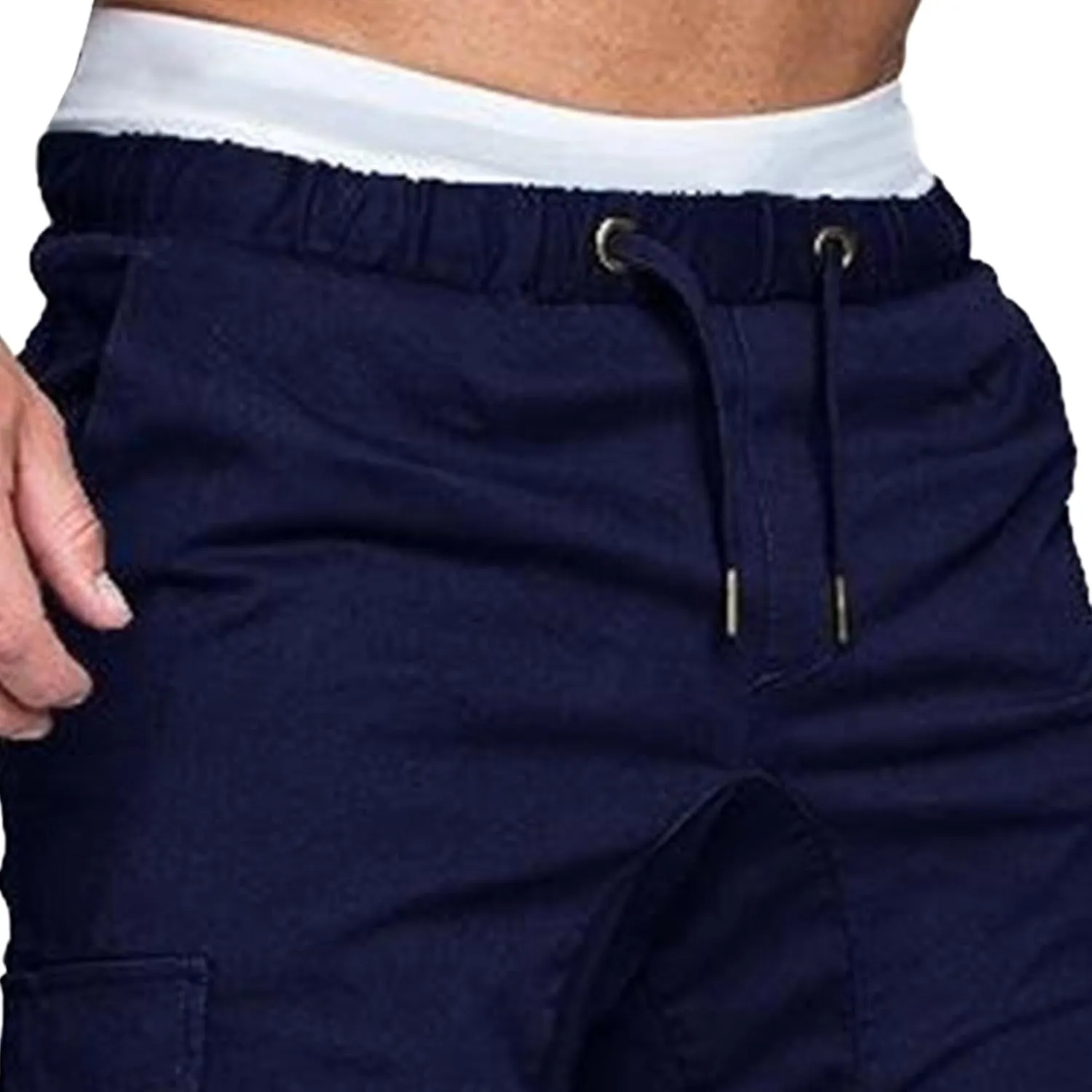 Men's Solid Drawstring Comfort Joggers Pants Casual Elastic Waist Cargo Trousers Cotton Baggy Work Hiking Pants