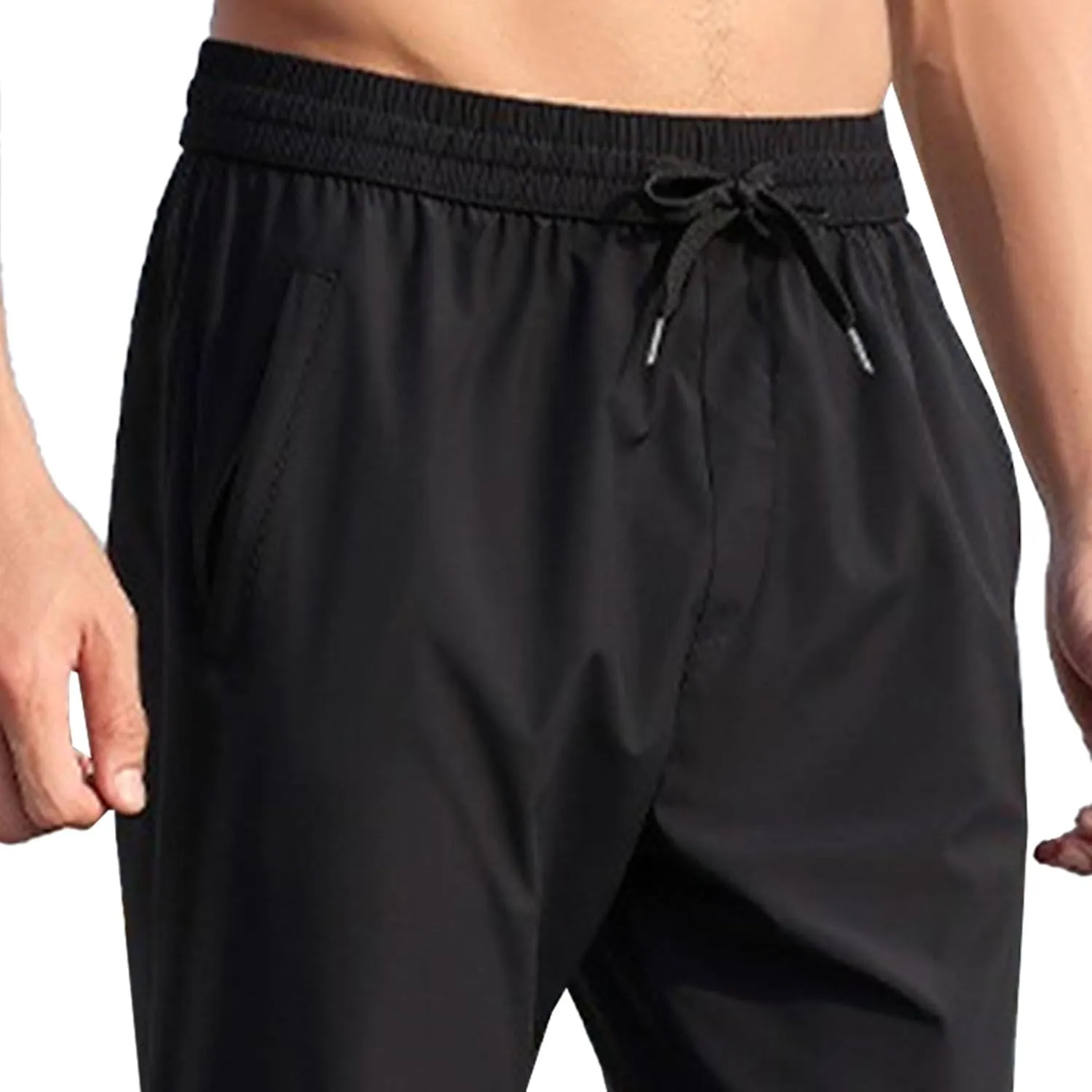 Men's Straight Leg Drawstring Workout Pants Stretch Slim Fit Athletic Trousers Quick Dry Casual Summer Sweatpants