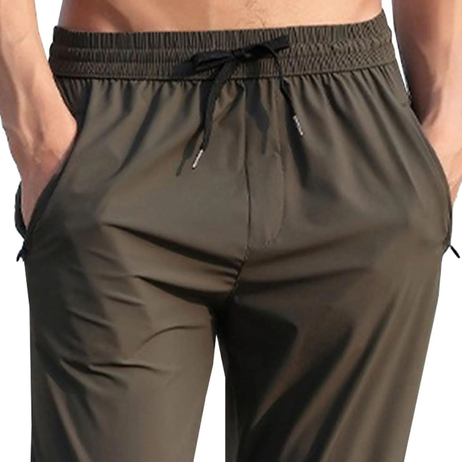 Men's Straight Leg Drawstring Workout Pants Stretch Slim Fit Athletic Trousers Quick Dry Casual Summer Sweatpants