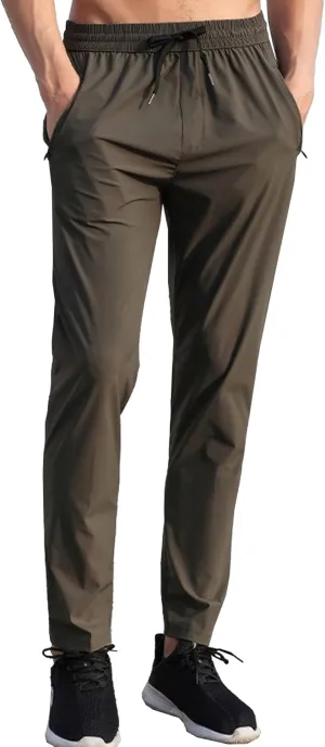 Men's Straight Leg Drawstring Workout Pants Stretch Slim Fit Athletic Trousers Quick Dry Casual Summer Sweatpants