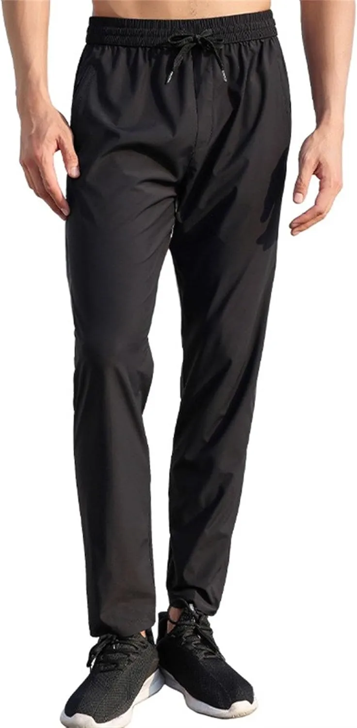 Men's Straight Leg Drawstring Workout Pants Stretch Slim Fit Athletic Trousers Quick Dry Casual Summer Sweatpants