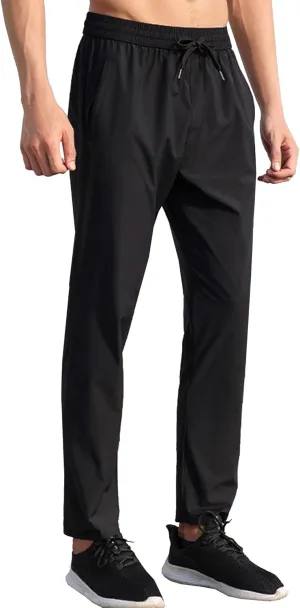Men's Straight Leg Drawstring Workout Pants Stretch Slim Fit Athletic Trousers Quick Dry Casual Summer Sweatpants