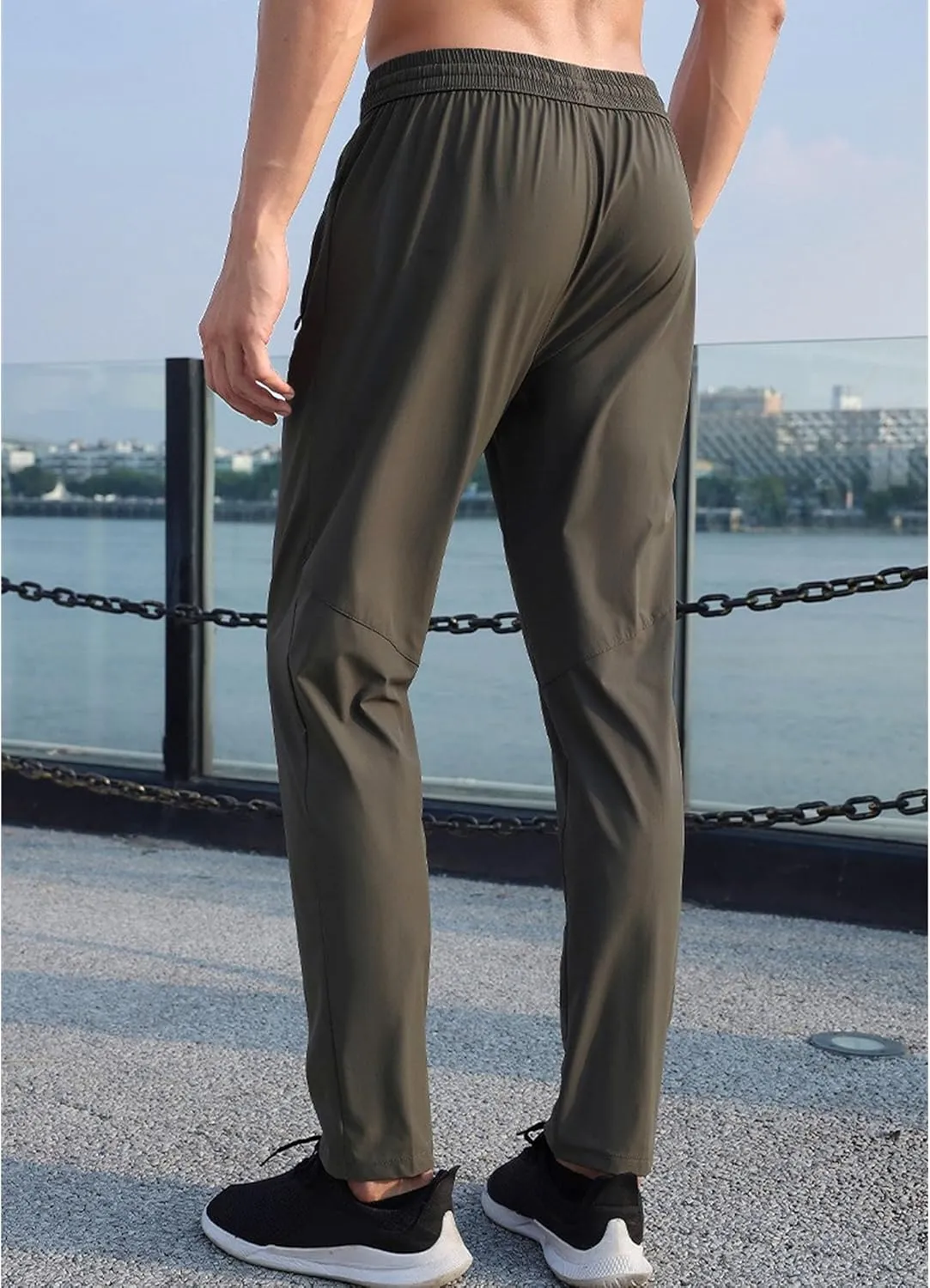 Men's Straight Leg Drawstring Workout Pants Stretch Slim Fit Athletic Trousers Quick Dry Casual Summer Sweatpants