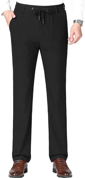 Men's Stretch Casual Straight Leg Dress Pants Drawstring Elastic Waist Solid Trousers Quick Dry Summer Outdoor Pants