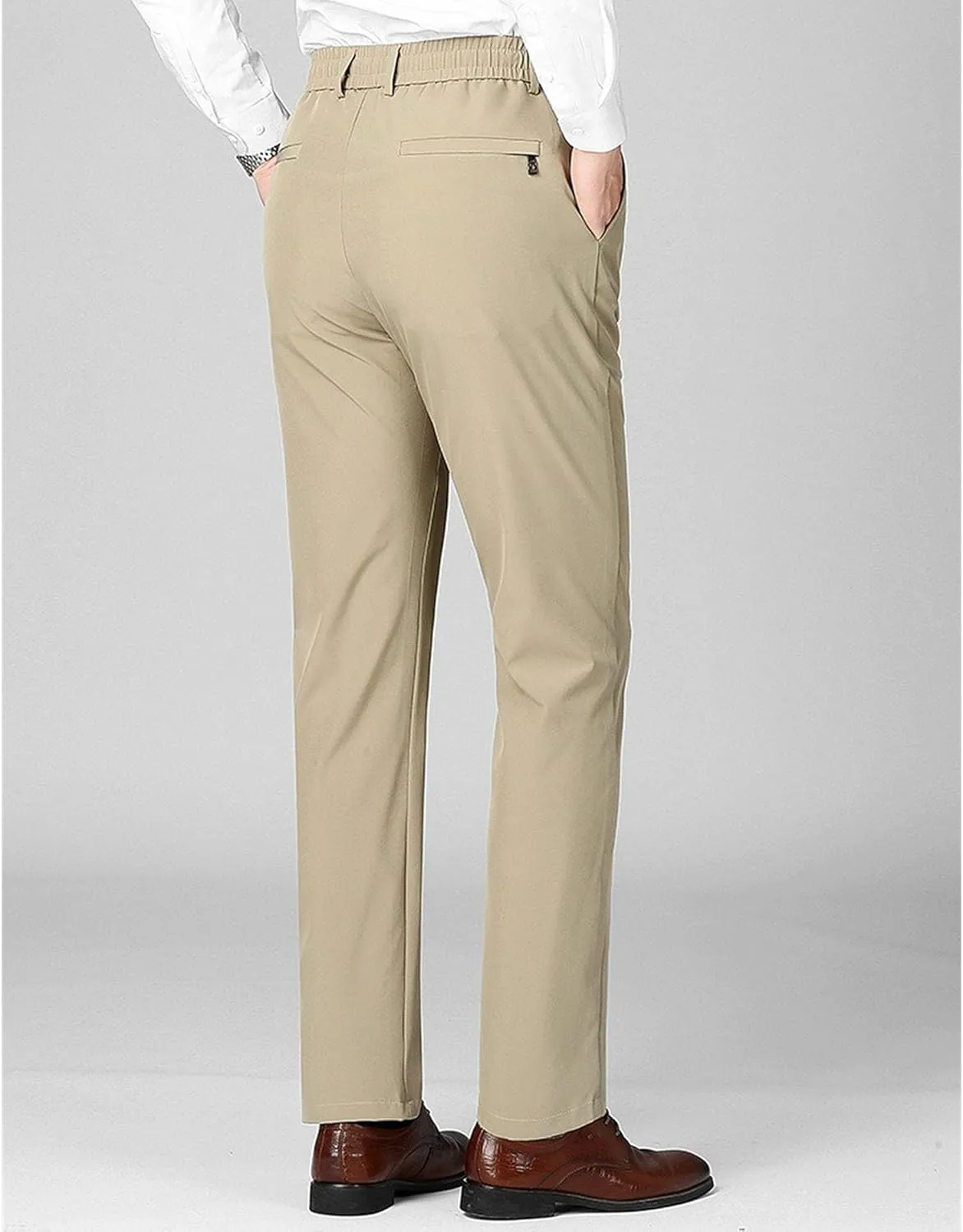 Men's Stretch Casual Straight Leg Dress Pants Drawstring Elastic Waist Solid Trousers Quick Dry Summer Outdoor Pants