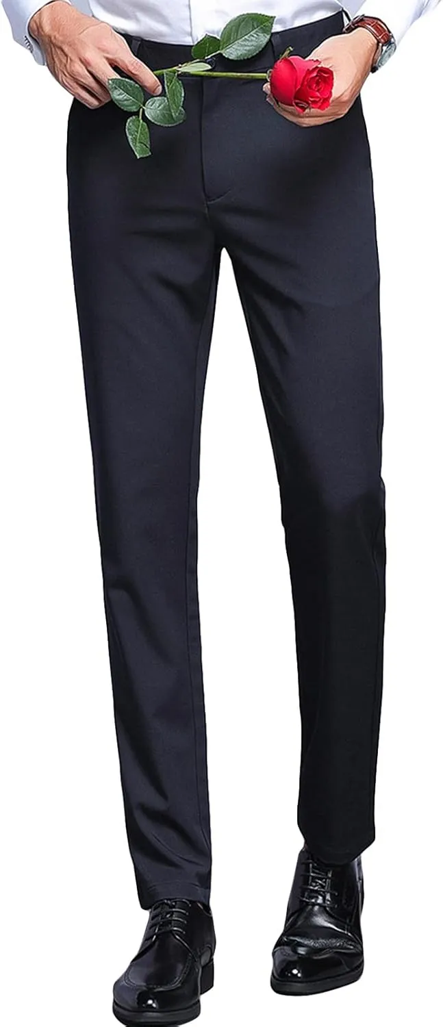 Men's Stretch Dress Pants Slim Fit Skinny Suit Pants Chino Pants Comfort Straight Flat Front Dress Pant (29,Blue)